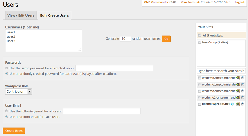 Form to bulk create WP Users on multiple sites