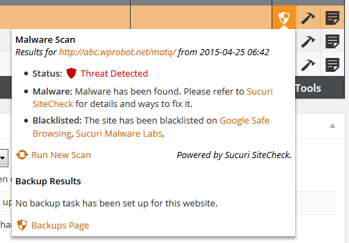 A scan report with detected malware